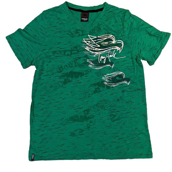Tony Hawk Green V-Neck T-Shirt with Cool Y2K Style Graphic Small Size Youth XL - Picture 1 of 5